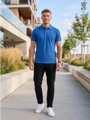 Herren-T-Shirt mit Kragen ALTISPORT NoPrint NP/ALM302 AZURBLAU