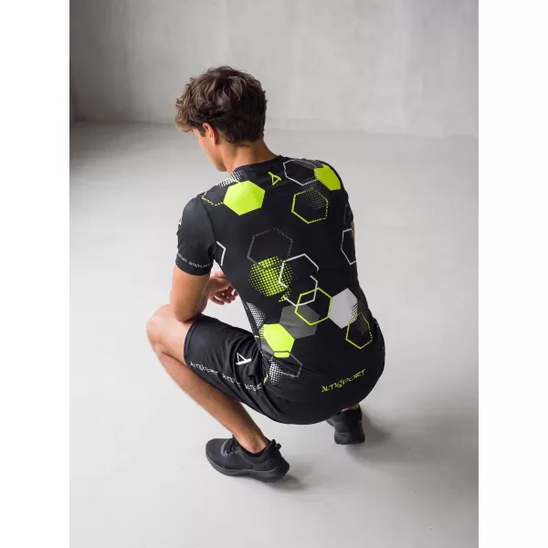  Hochwertiges Funktions-Kompressions-T-Shirt mit kurzen Ärmeln für Herren ALTISPORT VOJ/ALM037TR04 SCHWARZ UND GELB 