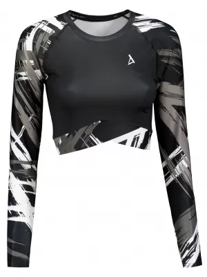 Hochwertiges Funktions-Crop-Top mit langen Ärmeln für Damen ALTISPORT VOJ/ALW039TR04 SCHWARZ-WEISS