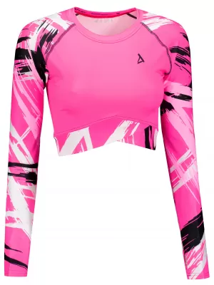Hochwertiges Funktions-Crop-Top mit langen Ärmeln für Damen ALTISPORT VOJ/ALW039TR04 FLUO-ROSA