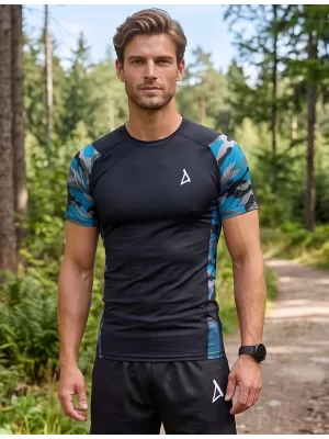 Hochwertiges Funktions-Kompressions-T-Shirt mit kurzen Ärmeln für Herren ALTISPORT VOJ/ALM038TR04 KEROSIN/SCHWARZ
