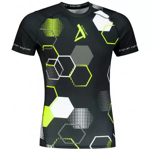  Hochwertiges Funktions-Kompressions-T-Shirt mit kurzen Ärmeln für Herren ALTISPORT VOJ/ALM037TR04 SCHWARZ UND GELB 