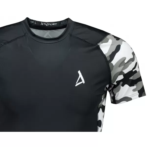  Hochwertiges Funktions-Kompressions-T-Shirt mit kurzen Ärmeln für Herren ALTISPORT VOJ/ALM038TR04 SCHWARZ UND WEIß 