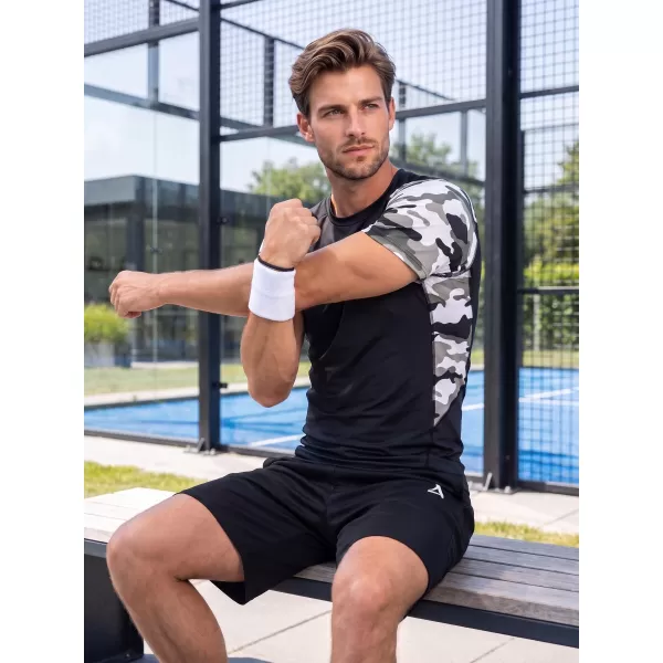  Hochwertiges Funktions-Kompressions-T-Shirt mit kurzen Ärmeln für Herren ALTISPORT VOJ/ALM038TR04 SCHWARZ UND WEIß 