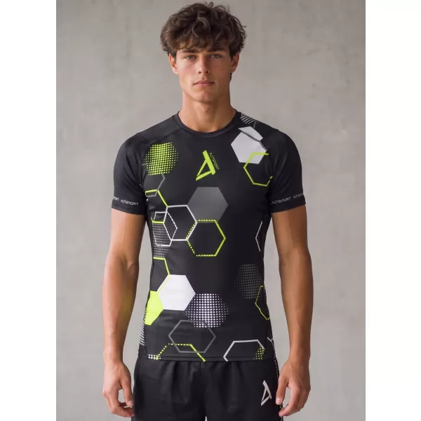  Hochwertiges Funktions-Kompressions-T-Shirt mit kurzen Ärmeln für Herren ALTISPORT VOJ/ALM037TR04 SCHWARZ UND GELB 
