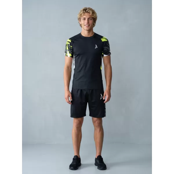  Hochwertiges Funktions-Kompressions-T-Shirt mit kurzen Ärmeln für Herren ALTISPORT VOJ/ALM039TR04 SCHWARZ UND GELB 