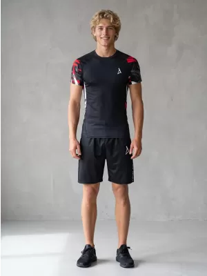 Hochwertiges Funktions-Kompressions-T-Shirt mit kurzen Ärmeln für Herren ALTISPORT VOJ/ALM039TR04 SCHWARZ UND ROT