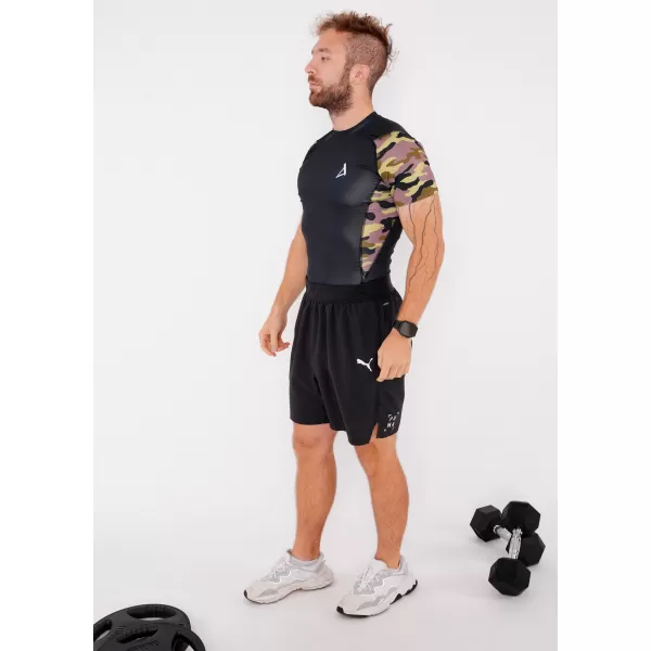  Hochwertiges Funktions-Kompressions-T-Shirt mit kurzen Ärmeln für Herren ALTISPORT VOJ/ALM038TR04 SCHWARZ UND GRÜN 