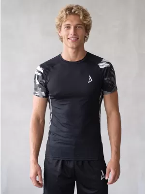 Hochwertiges Funktions-Kompressions-T-Shirt mit kurzen Ärmeln für Herren ALTISPORT VOJ/ALM039TR04 SCHWARZ UND WEIß