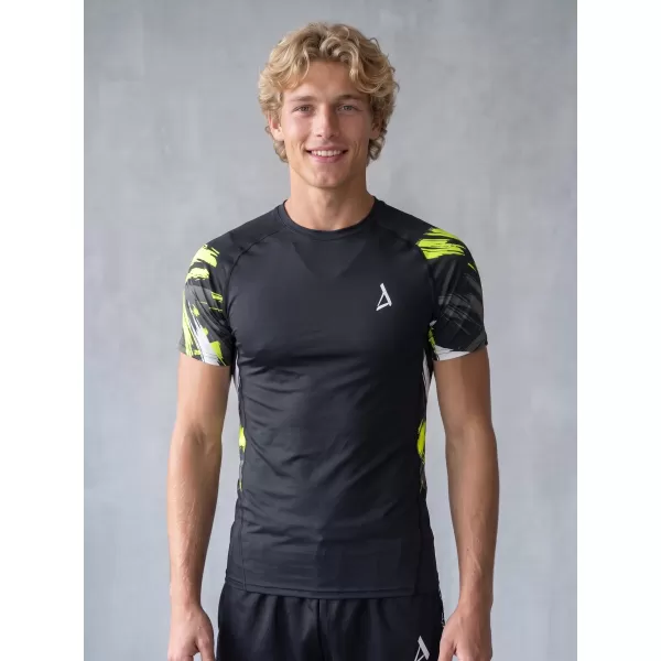 Hochwertiges Funktions-Kompressions-T-Shirt mit kurzen Ärmeln für Herren ALTISPORT VOJ/ALM039TR04 SCHWARZ UND GELB 