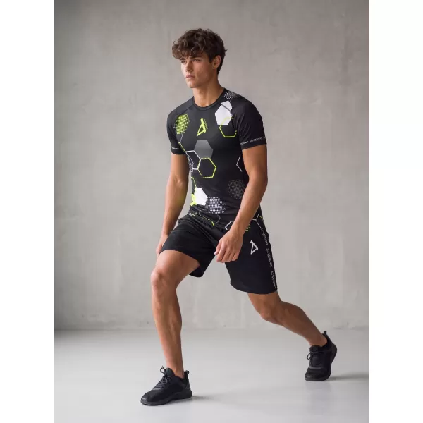  Hochwertiges Funktions-Kompressions-T-Shirt mit kurzen Ärmeln für Herren ALTISPORT VOJ/ALM037TR04 SCHWARZ UND GELB 