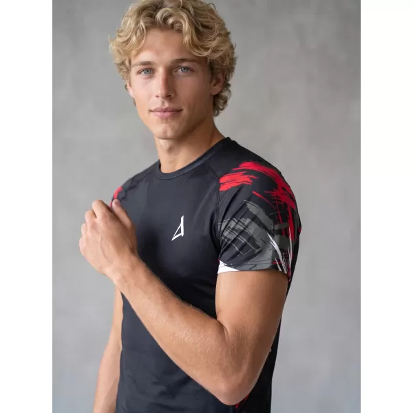  Hochwertiges Funktions-Kompressions-T-Shirt mit kurzen Ärmeln für Herren ALTISPORT VOJ/ALM039TR04 SCHWARZ UND ROT 
