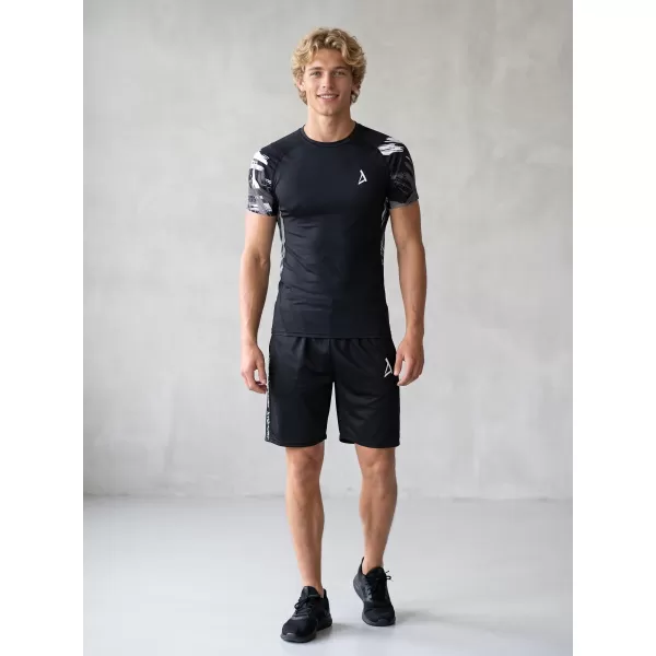  Hochwertiges Funktions-Kompressions-T-Shirt mit kurzen Ärmeln für Herren ALTISPORT VOJ/ALM039TR04 SCHWARZ UND WEIß 