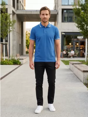 Herren-T-Shirt mit Kragen ALTISPORT NoPrint NP/ALM912 AZURBLAU