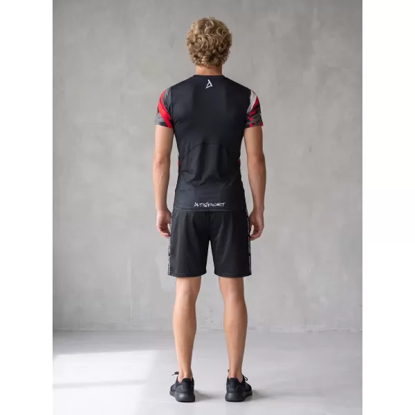  Hochwertiges Funktions-Kompressions-T-Shirt mit kurzen Ärmeln für Herren ALTISPORT VOJ/ALM039TR04 SCHWARZ UND ROT 