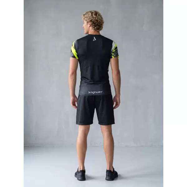  Hochwertiges Funktions-Kompressions-T-Shirt mit kurzen Ärmeln für Herren ALTISPORT VOJ/ALM039TR04 SCHWARZ UND GELB 