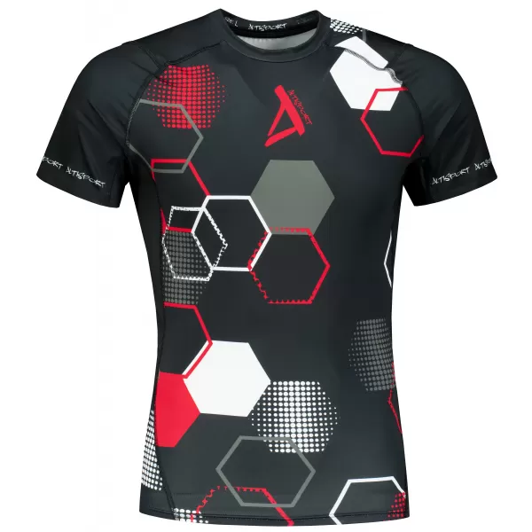  Hochwertiges Funktions-Kompressions-T-Shirt mit kurzen Ärmeln für Herren ALTISPORT VOJ/ALM037TR04 SCHWARZ UND ROT 
