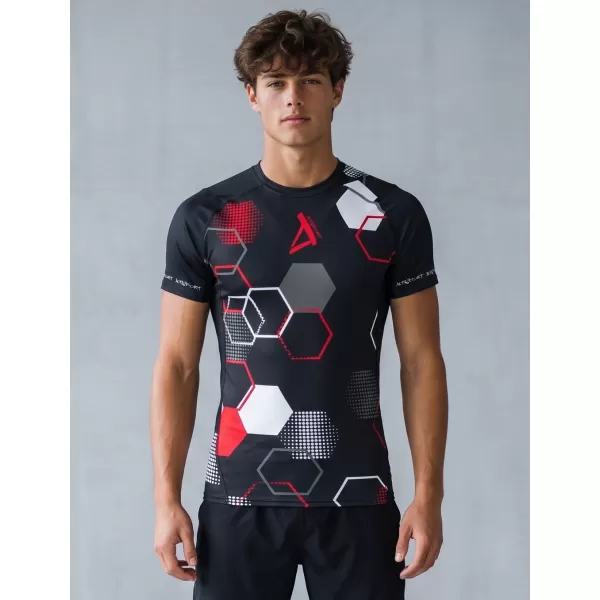  Hochwertiges Funktions-Kompressions-T-Shirt mit kurzen Ärmeln für Herren ALTISPORT VOJ/ALM037TR04 SCHWARZ UND ROT 