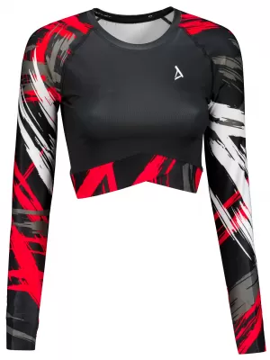 Hochwertiges Funktions-Crop-Top mit langen Ärmeln für Damen ALTISPORT VOJ/ALW039TR04 SCHWARZ ROT