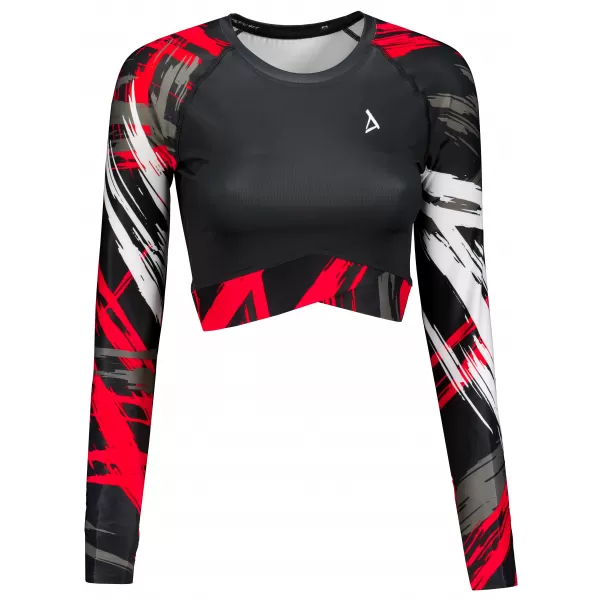  Hochwertiges Funktions-Crop-Top mit langen Ärmeln für Damen ALTISPORT VOJ/ALW039TR04 SCHWARZ ROT 