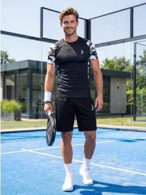 Hochwertiges Funktions-Kompressions-T-Shirt mit kurzen Ärmeln für Herren ALTISPORT VOJ/ALM038TR04 SCHWARZ UND WEIß