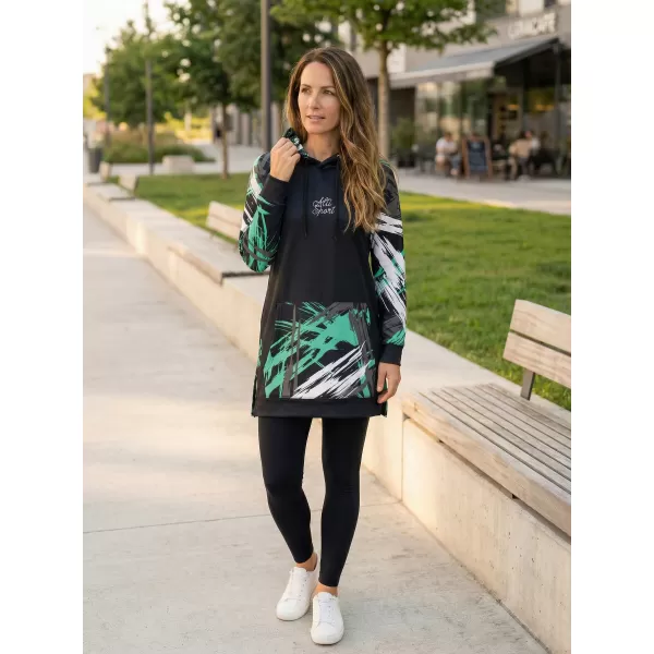  Funktionelles erweitertes Damen-Sweatshirt Premium ALTISPORT VOJ/ALW039MI03 SCHWARZ/TÜRKIS 