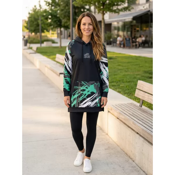  Funktionelles erweitertes Damen-Sweatshirt Premium ALTISPORT VOJ/ALW039MI03 SCHWARZ/TÜRKIS 