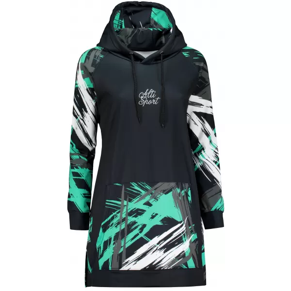  Funktionelles erweitertes Damen-Sweatshirt Premium ALTISPORT VOJ/ALW039MI03 SCHWARZ/TÜRKIS 