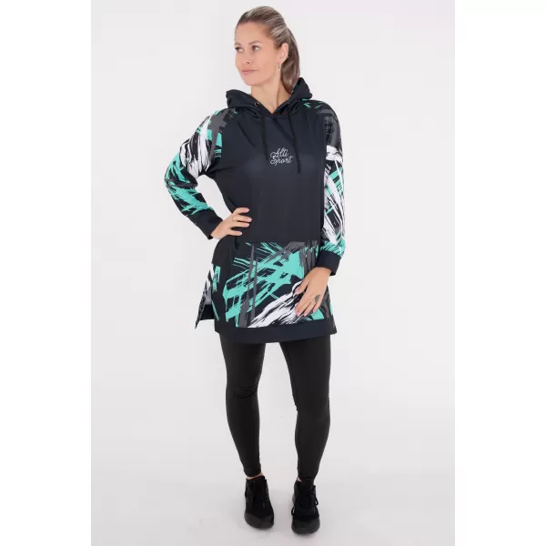  Funktionelles erweitertes Damen-Sweatshirt Premium ALTISPORT VOJ/ALW039MI03 SCHWARZ/TÜRKIS 