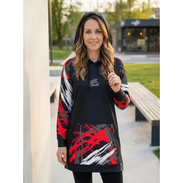  Funktionelles erweitertes Damen-Sweatshirt Premium ALTISPORT VOJ/ALW039MI03 SCHWARZ/ROT 