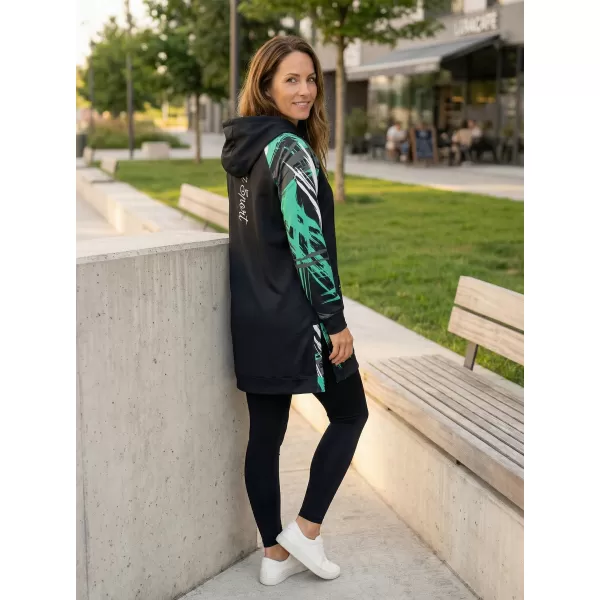  Funktionelles erweitertes Damen-Sweatshirt Premium ALTISPORT VOJ/ALW039MI03 SCHWARZ/TÜRKIS 