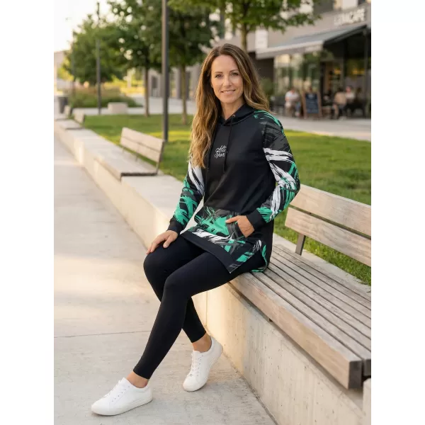  Funktionelles erweitertes Damen-Sweatshirt Premium ALTISPORT VOJ/ALW039MI03 SCHWARZ/TÜRKIS 