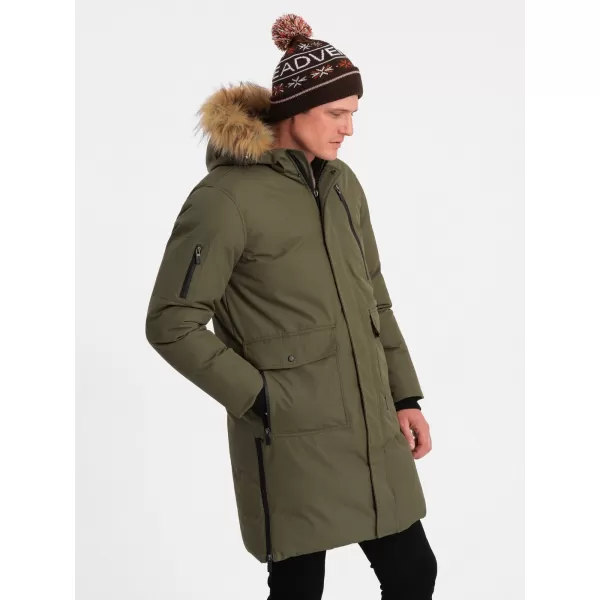  Herren Winterjacke OMBRE OM-JALJ-0148 DUNKLER OLIVENGRÜN 