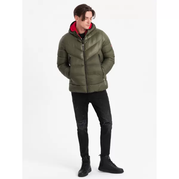  Herren Winterjacke OMBRE OM-JAHP-0145 DUNKLER OLIVENGRÜN 