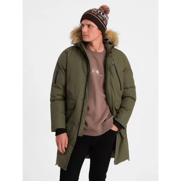  Herren Winterjacke OMBRE OM-JALJ-0148 DUNKLER OLIVENGRÜN 