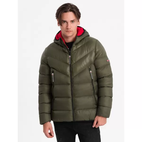  Herren Winterjacke OMBRE OM-JAHP-0145 DUNKLER OLIVENGRÜN 