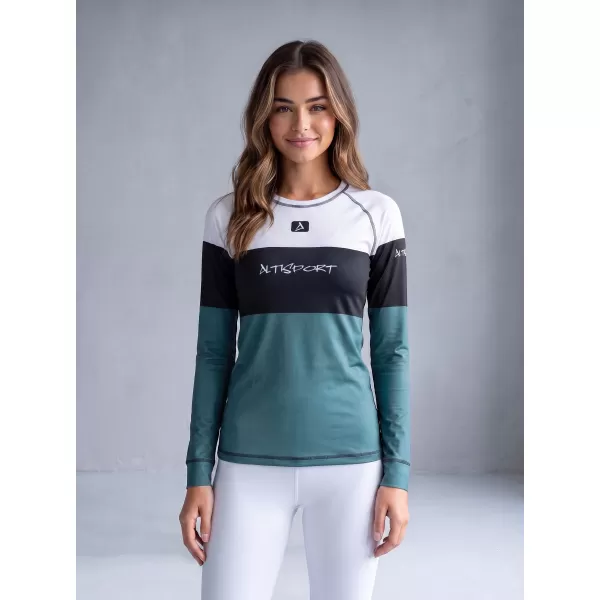  Frauenfunktionales Thermo -T -Shirt mit langen Ärmeln Premium ALTISPORT VOJ/ALW051TER01 WEIß -GREEN 