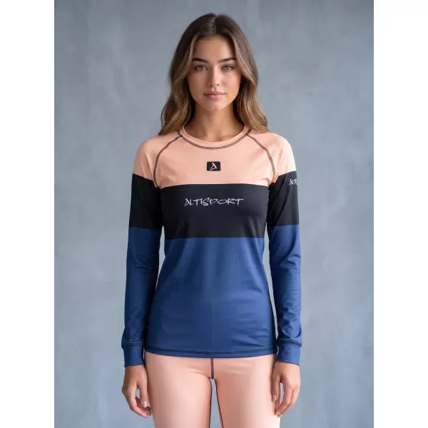  Frauenfunktionales Thermo -T -Shirt mit langen Ärmeln Premium ALTISPORT VOJ/ALW051TER01 ORANGE/BLAU 