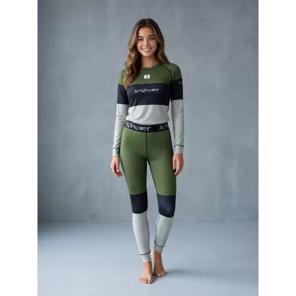  Frauenfunktionales Thermo -T -Shirt mit langen Ärmeln Premium ALTISPORT VOJ/ALW051TER01 KHAKI 