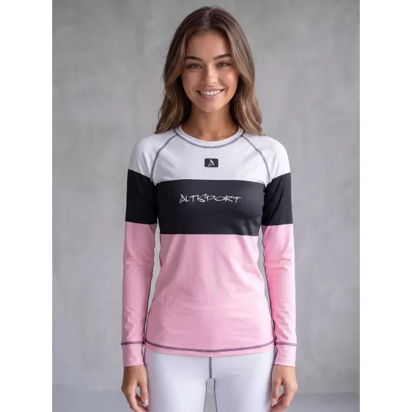  Frauenfunktionales Thermo -T -Shirt mit langen Ärmeln Premium ALTISPORT VOJ/ALW051TER01 WEIß -PINK 