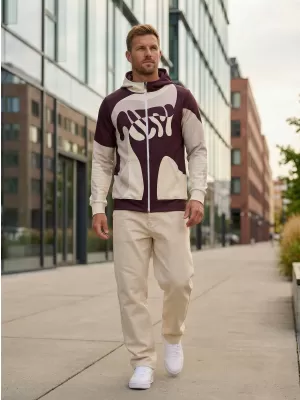 Herren -Sweatshirt auf Reißverschlussprämie ALTISPORT VOJ/ALM056MI02 BEIGE/ROT