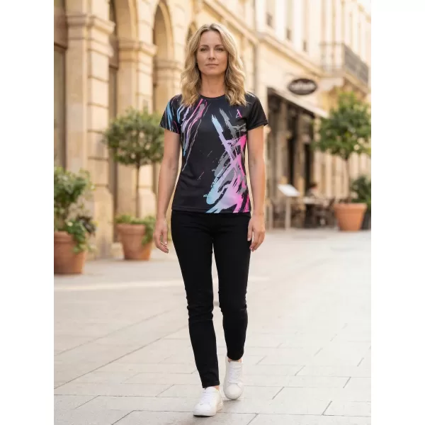  Frauenfunktional T -Shirt Premium ALTISPORT VOJ/ALW074TR01 SCHWARZ -PINK 