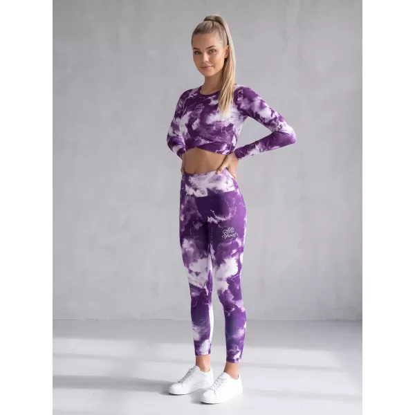  Lange Leggings für Frauen Premium ALTISPORT VOJ/ALW066LEG01 WEIß -VIOLETT 