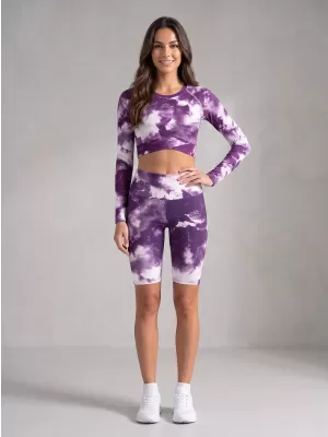 Frauen -Leggings über den Knien Premium ALTISPORT VOJ/ALW066LEG02 WEIß -VIOLETT