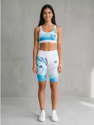 Frauen -Leggings über den Knien Premium ALTISPORT VOJ/ALW083LEG02 WEIß -BLAU