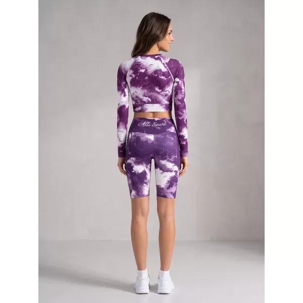  Frauen -Leggings über den Knien Premium ALTISPORT VOJ/ALW066LEG02 WEIß -VIOLETT 