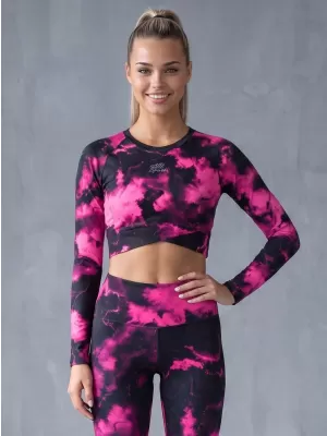 Funktionaler Ernteoberteil der Frauen mit langen Ärmeln Premium ALTISPORT VOJ/ALW066TR04 SCHWARZ -PINK