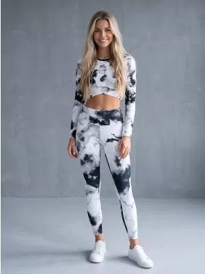 Funktionaler Ernteoberteil der Frauen mit langen Ärmeln Premium ALTISPORT VOJ/ALW066TR04 WEIß -UND -SCHWARZ