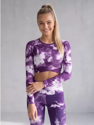 Funktionaler Ernteoberteil der Frauen mit langen Ärmeln Premium ALTISPORT VOJ/ALW066TR04 WEIß -VIOLETT