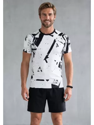 Funktionelle Komprimierung t -Shirt von Männern mit kurzer Ärmelnprämie ALTISPORT VOJ/ALM079TR04 WEIß -UND -SCHWARZ